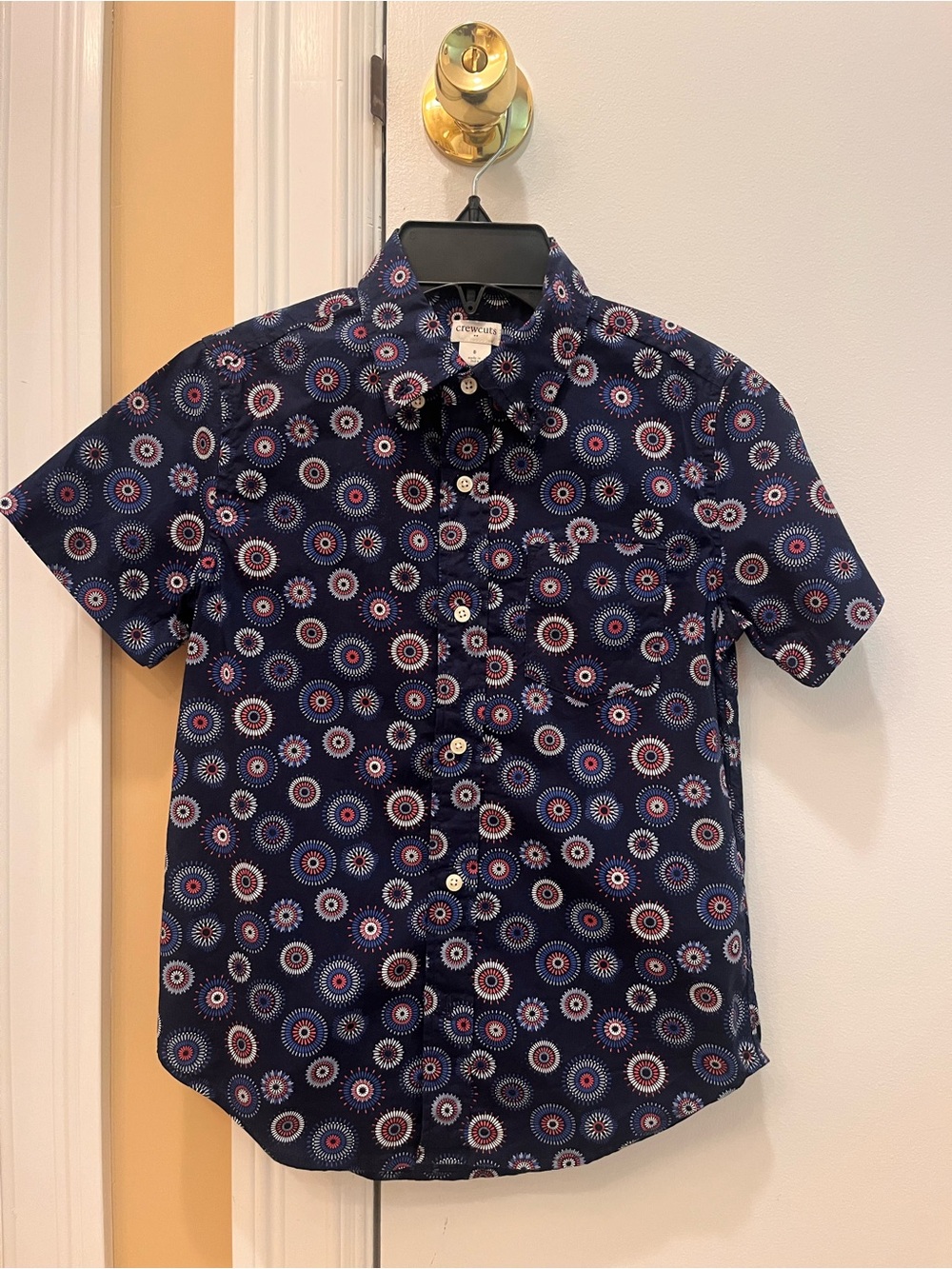 Crewcuts Navy Short-Sleeve Button-Up with Circular Print